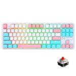 Teclado Mecánico Ajazz K870T Pro 87 Teclas Tres Modos Inalámbrico Bluetooth Cable RGB Eje Rojo (Blanco)