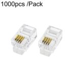 1000 Unidades Puntas Chapadas en Oro 4P4C Cabezas de Cristal de Teléfono Conector de Cable de Auricular de 4 Núcleos