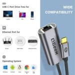 LAN Converter Gigabit Ethernet Adapter for Laptop, PC, Smartphone, Plug & Play Cable Length 15cm, QGeeM  USB-C/Type-C To RJ45 - Imagen 3