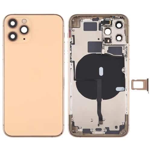Tapa Posterior de Batería con Teclas Laterales, Bandeja Tarjetas, Cable Flex de Alimentación, Volumen y Módulo de Carga Inalámbrica para Apple iPhone 11 Pro (Dorado)