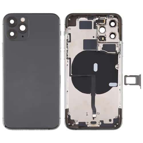Tapa Posterior Batería con Teclas Laterales, Bandeja Tarjetas, Cable Flex Alimentación, Volumen y Módulo Carga Inalámbrica para Apple iPhone 11 Pro Max (Negro)