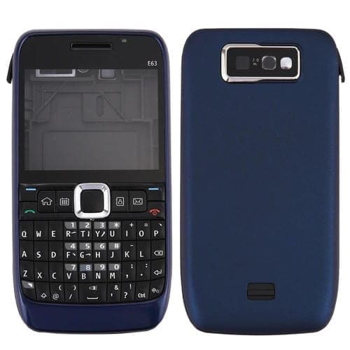 Cubierta de Carcasa Completa para Nokia E63 (Azul Oscuro) con Cubierta Frontal, Bisel Medio, Trasera de Batería y Teclado